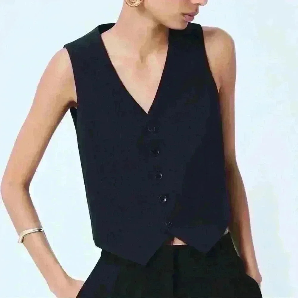 Mayson the Label Black Ponte Button Front Vest Size Large NWT Minimalist